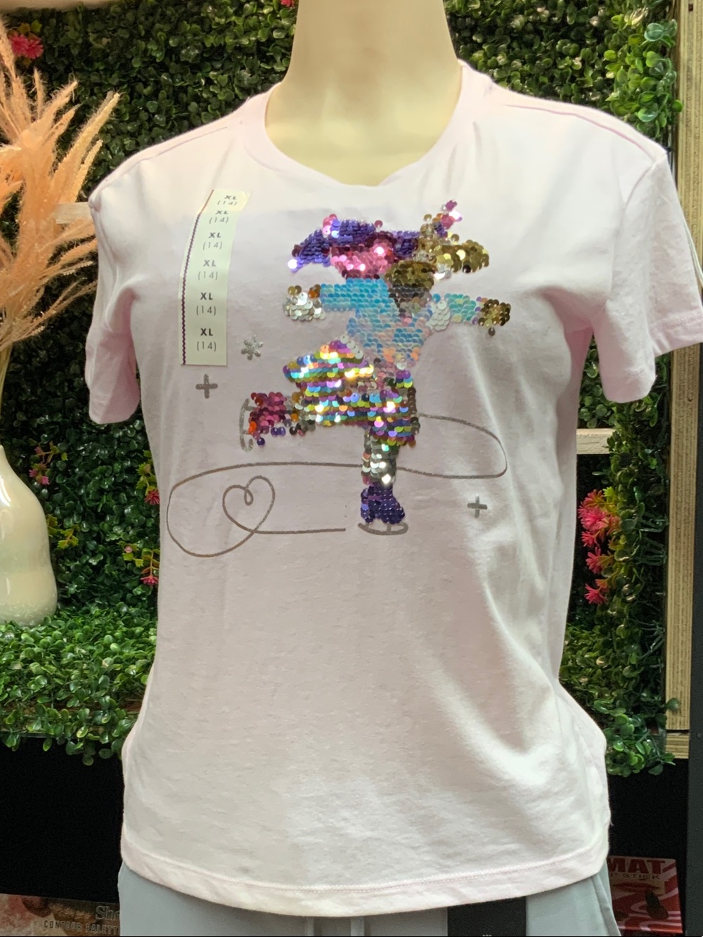 Teen Sequin Ice Skater unicorn Tee - Pink